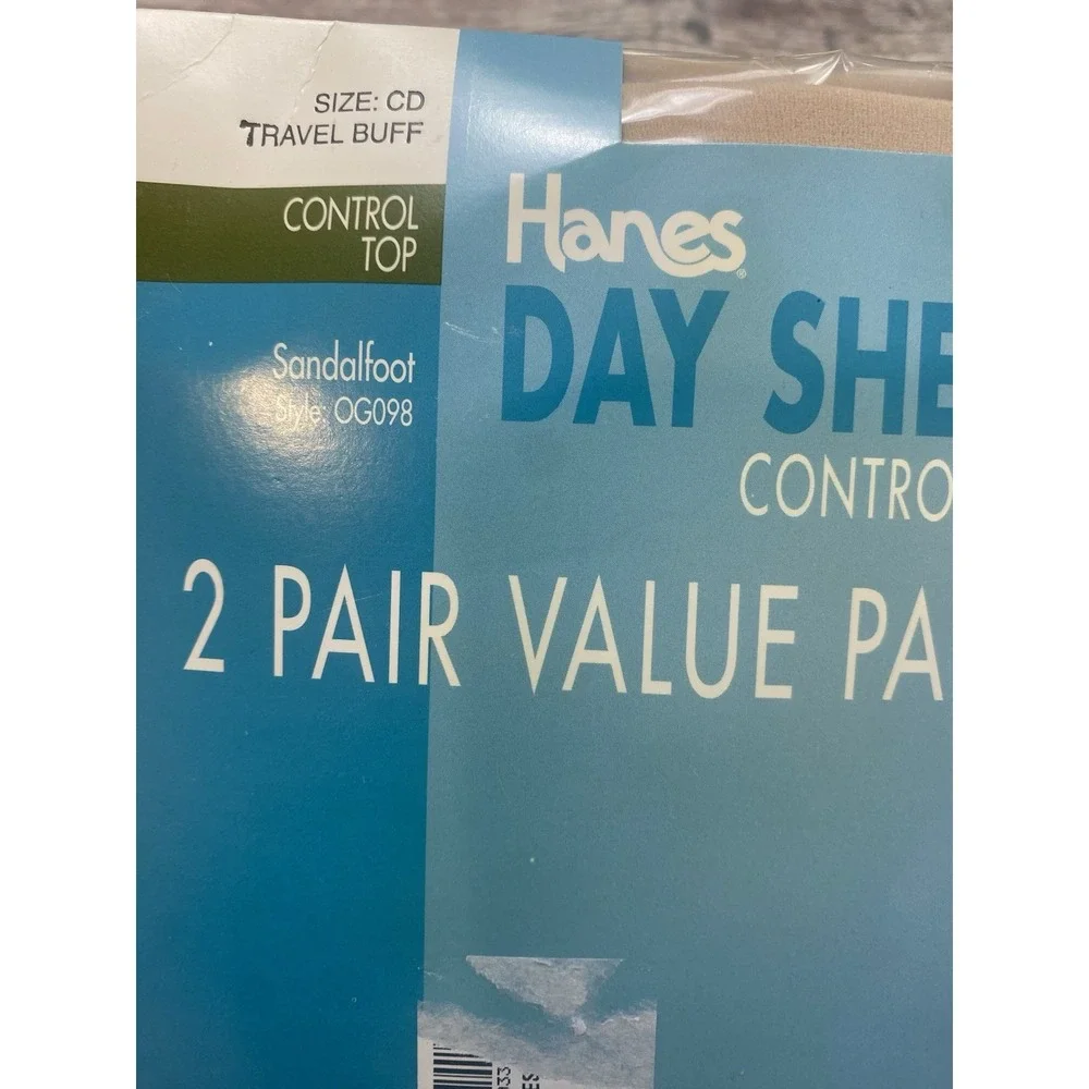 Hanes Day Sheer Stockings 2 Pack Travel Buff Control Top Size CD Sandalfoot